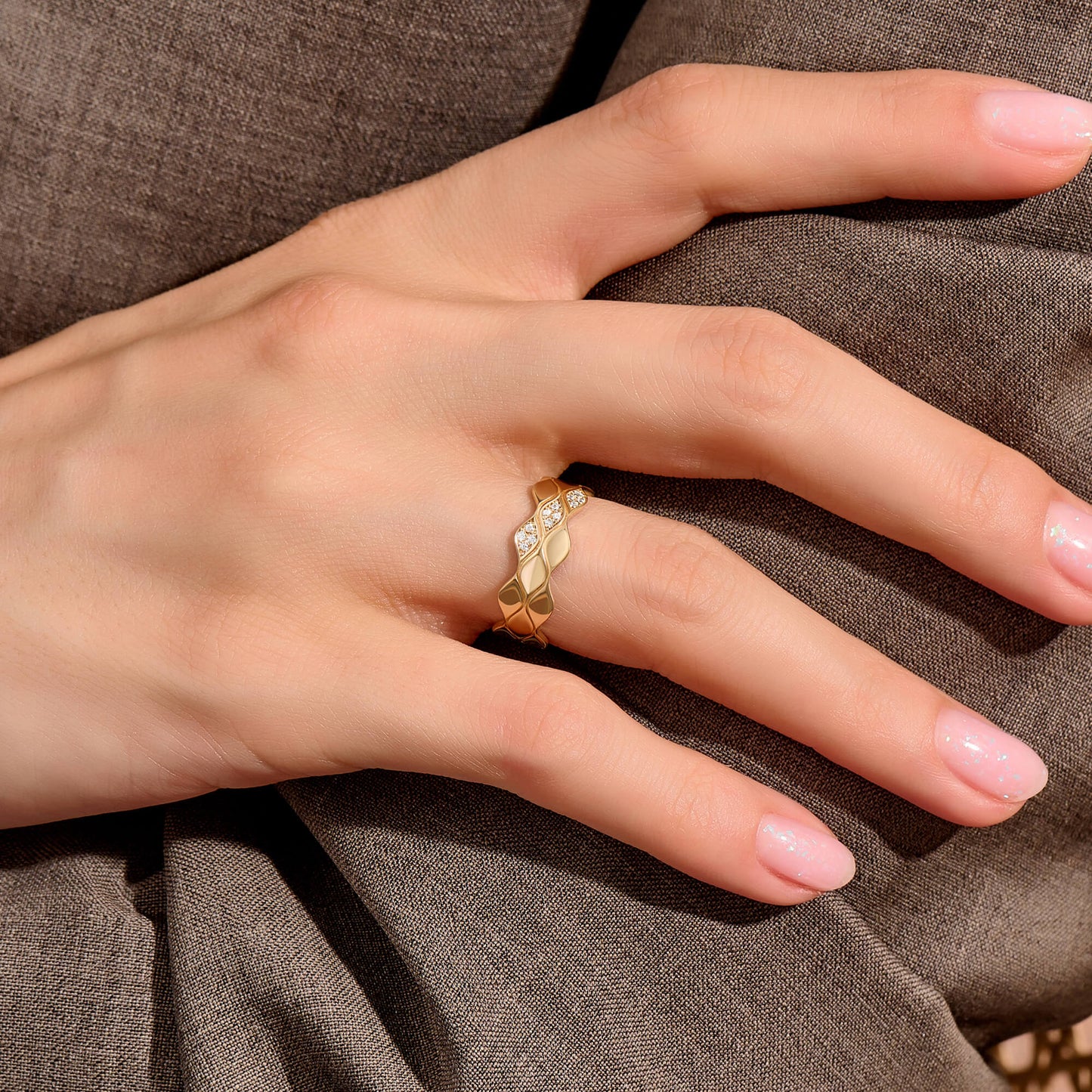 Triple Wave Diamond Band Ring in Gold