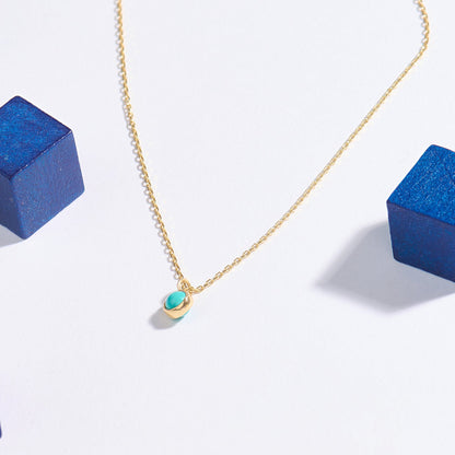 Turquoise Bezel Necklace in Gold