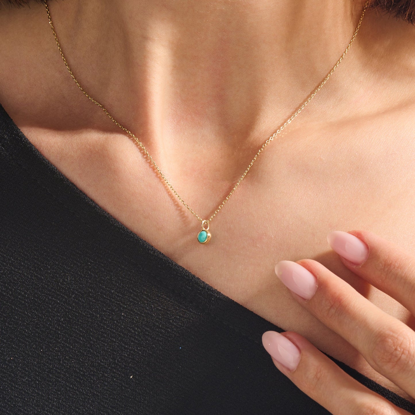 Turquoise Bezel Necklace in Gold