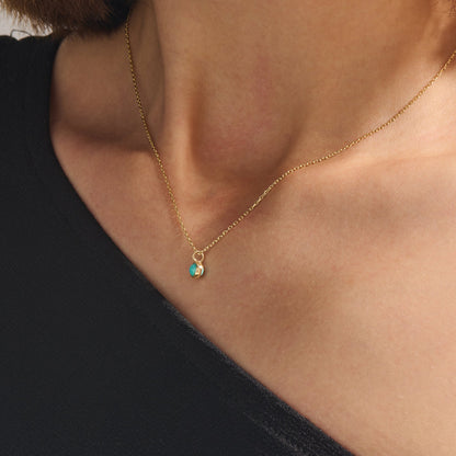 Turquoise Bezel Necklace in Gold