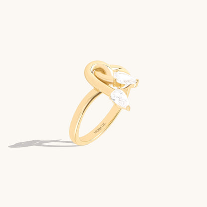 Twin Marquise Moissanite Knot Ring in Gold