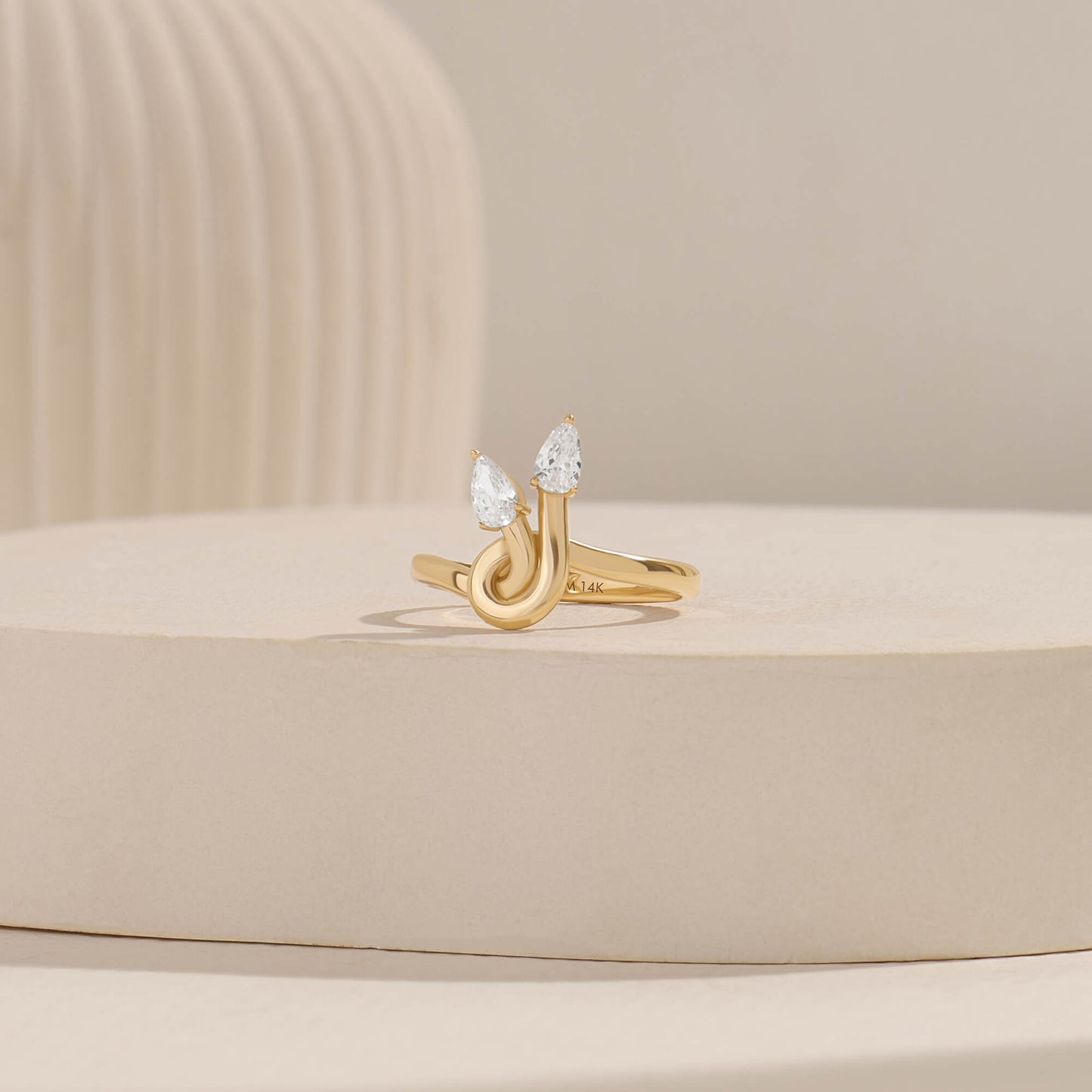 Twin Marquise Moissanite Knot Ring in Gold