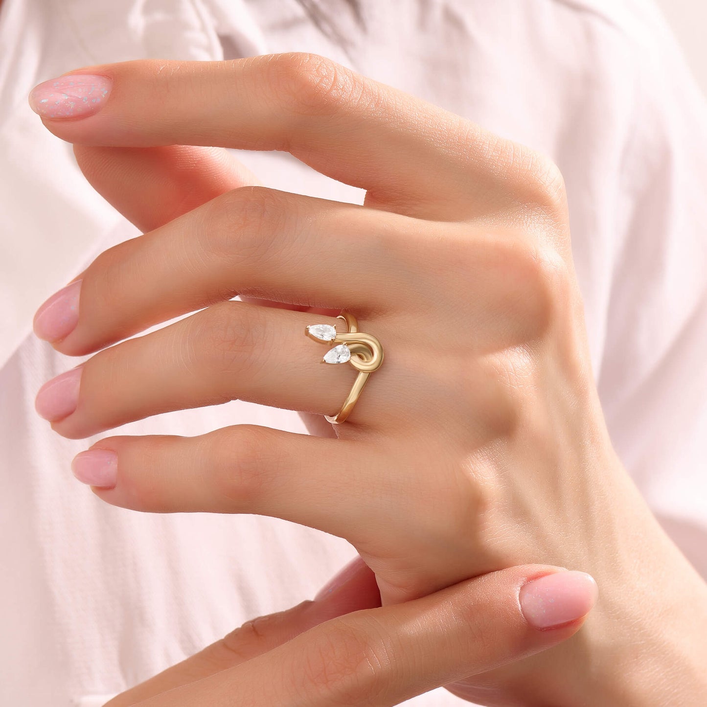 Twin Marquise Moissanite Knot Ring in Gold