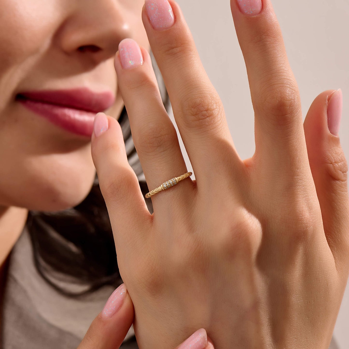 Twisted Diamond Promise Ring in Gold