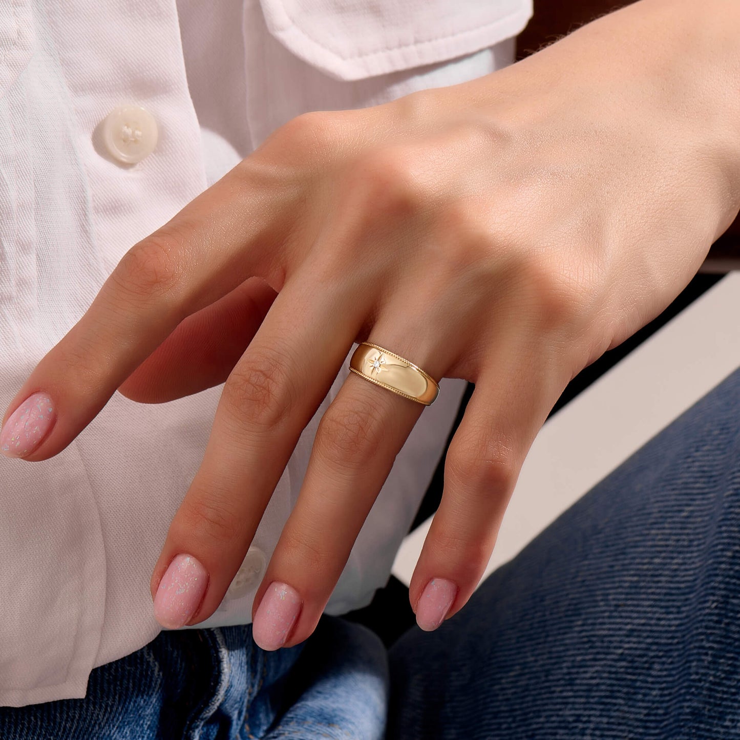 Twisted Diamond Star Dome Ring in Gold
