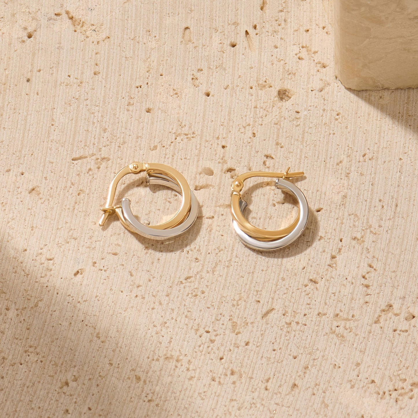 Two-Tone Crossover Hoop Earrings in Gold