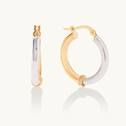 Two-Tone Round Hoop Earrings in Gold