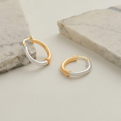 Two-Tone Round Hoop Earrings in Gold