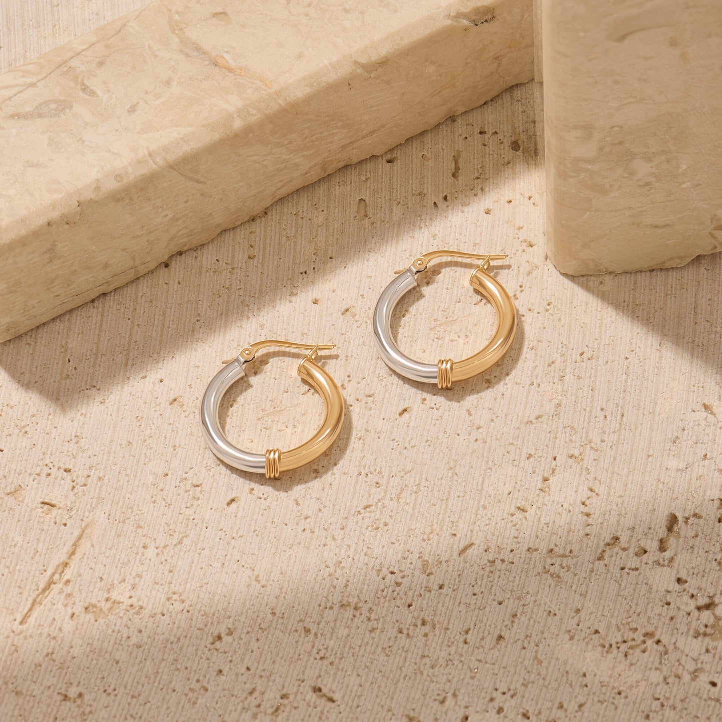Two-Tone Round Hoop Earrings in Gold