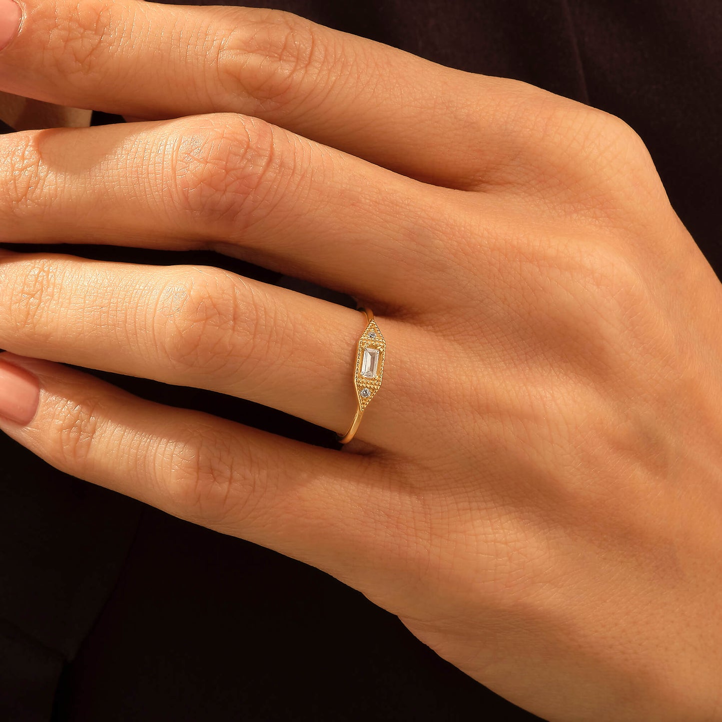 Vintage Baguette Signet Ring in Gold