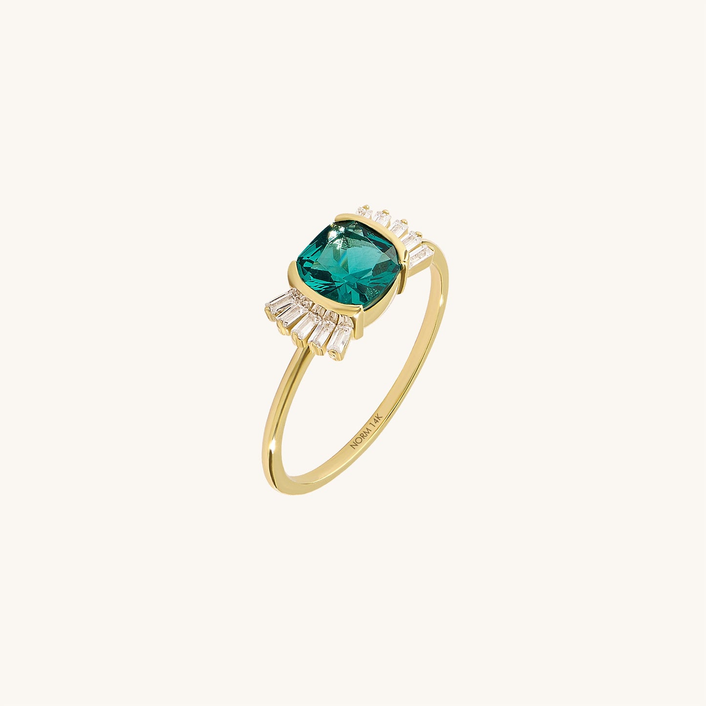 Vintage Cushion Arctic Green Engagement Ring in Gold