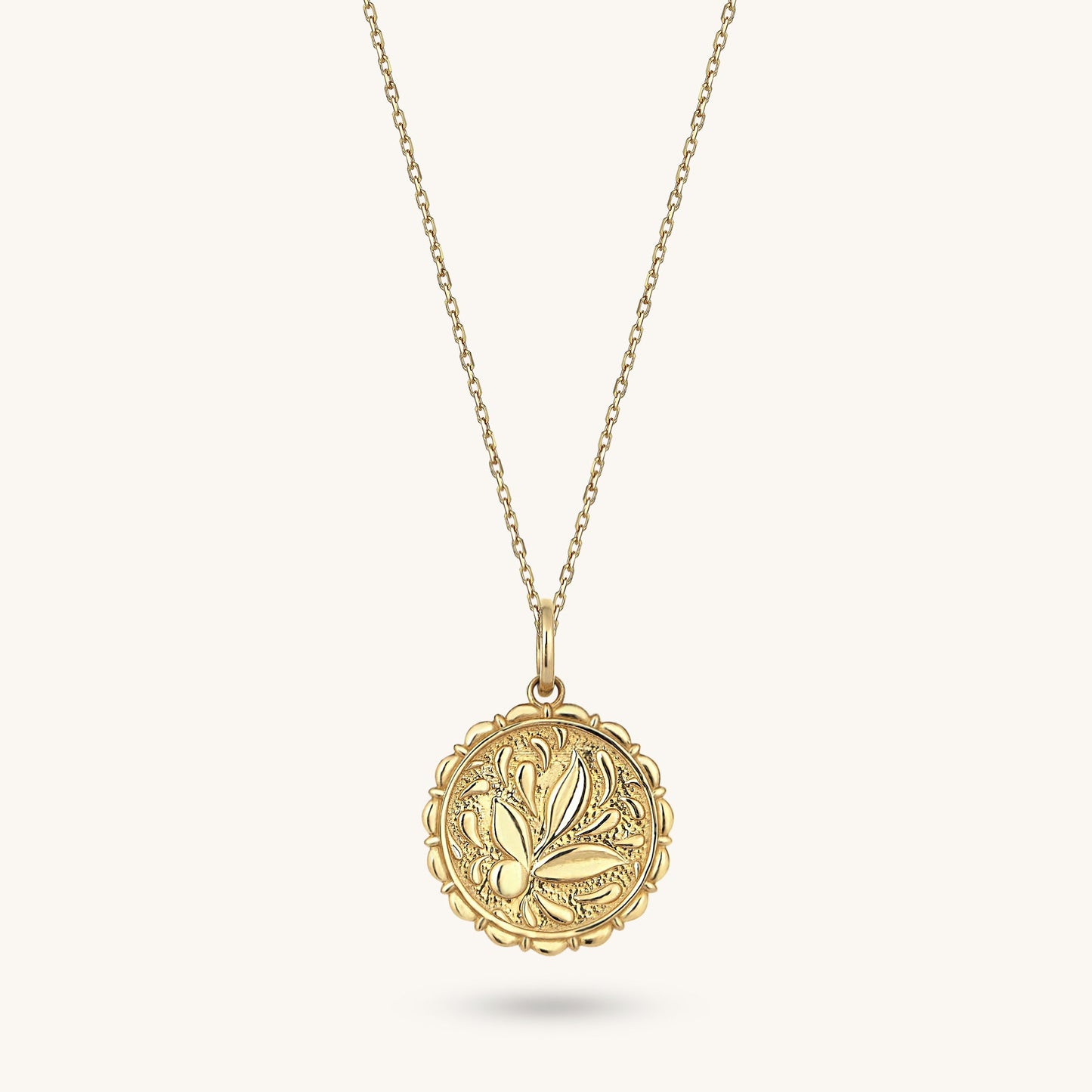Vintage Flower Coin Necklace in Gold