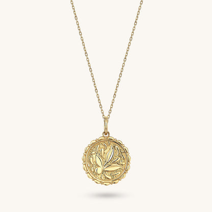 Vintage Flower Coin Necklace in Gold