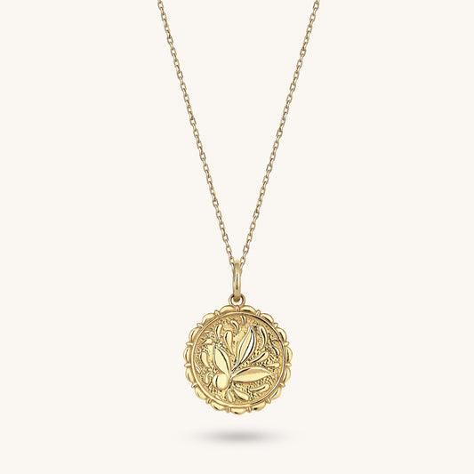 Vintage Flower Coin Necklace in Gold