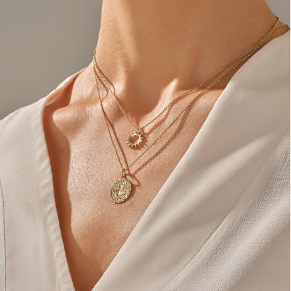 Vintage Flower Coin Necklace in Gold