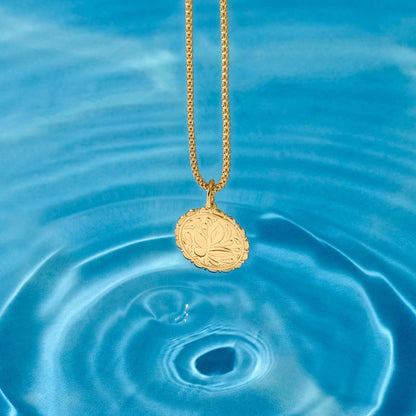 Vintage Flower Coin Necklace in Gold