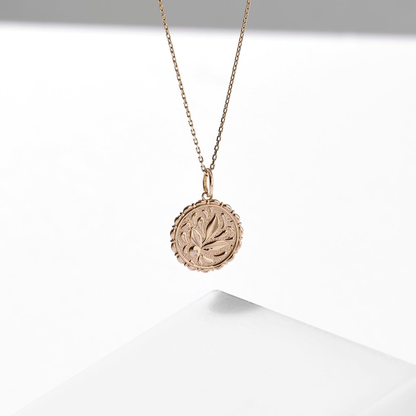 Vintage Flower Coin Necklace in Gold