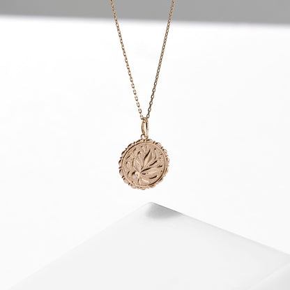 Vintage Flower Coin Necklace in Gold