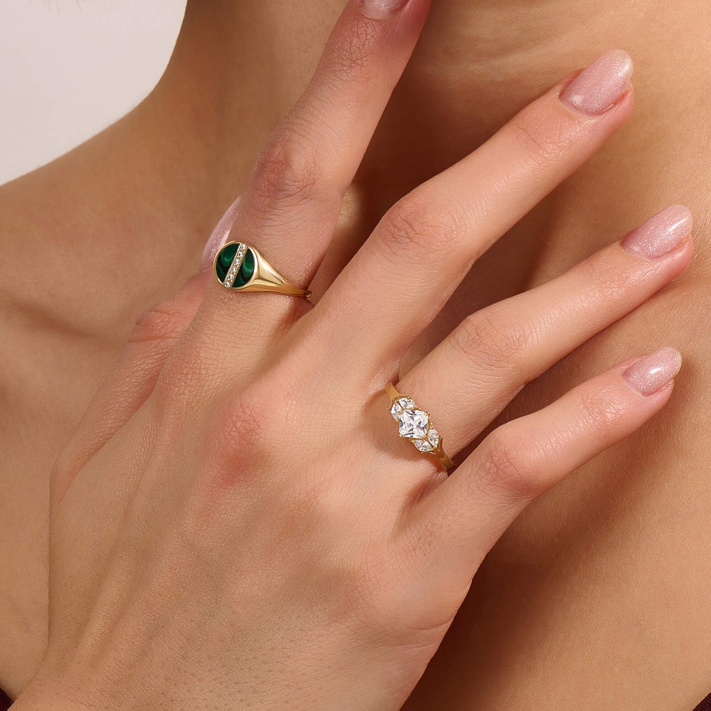 Green Enamel Pave Line Signet Ring in Gold