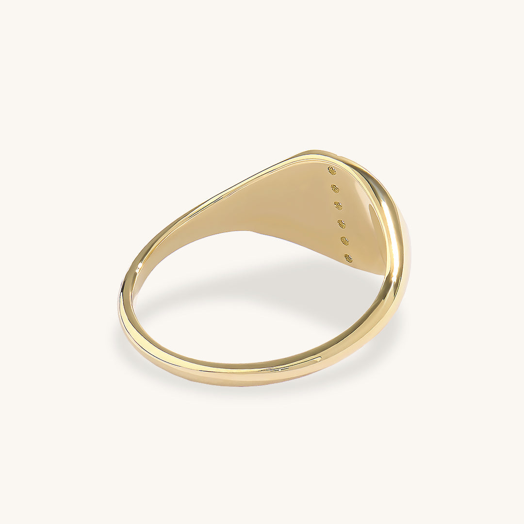 Green Enamel Pave Line Signet Ring in Gold
