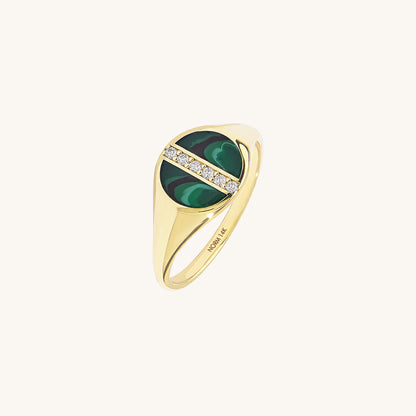 Green Enamel Pave Line Signet Ring in Gold