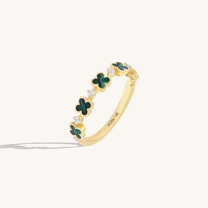 Green Enamel Lucky Shamrock Band Ring in Gold