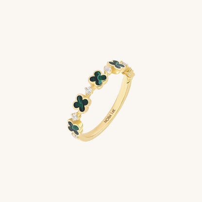 Green Enamel Lucky Shamrock Band Ring in Gold