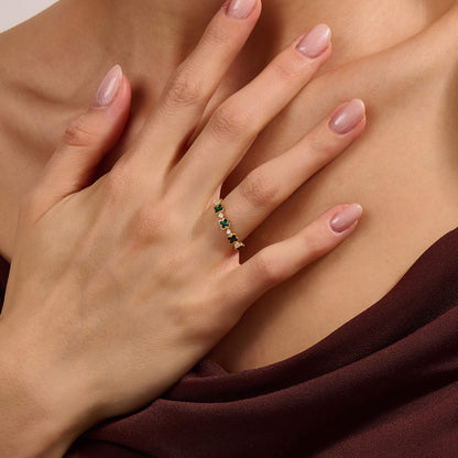 Green Enamel Lucky Shamrock Band Ring in Gold