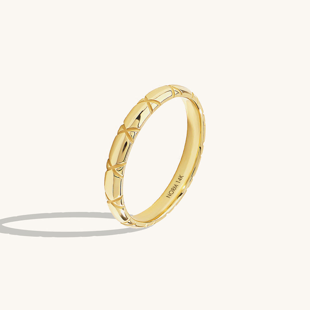 X Wedding Band Ring in Gold