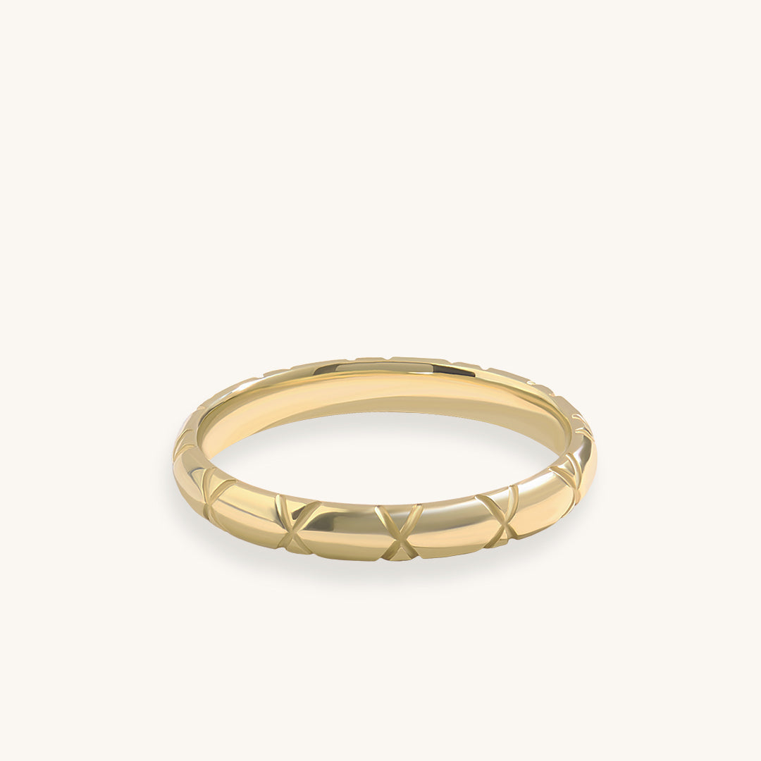 X Wedding Band Ring in Gold