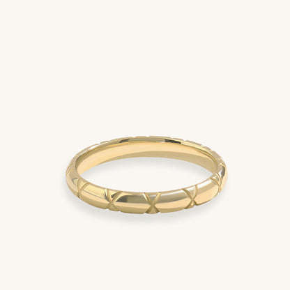 X Wedding Band Ring in Gold